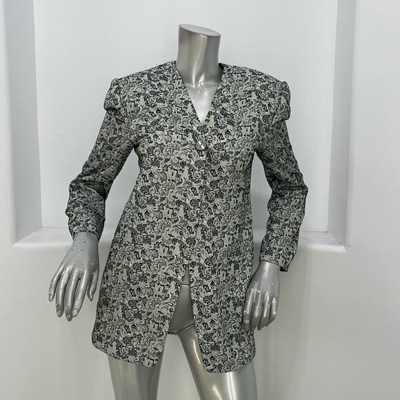 Tango Women Vintage Blazer Gray Black Floral Print Size M - Picture 1 of 7